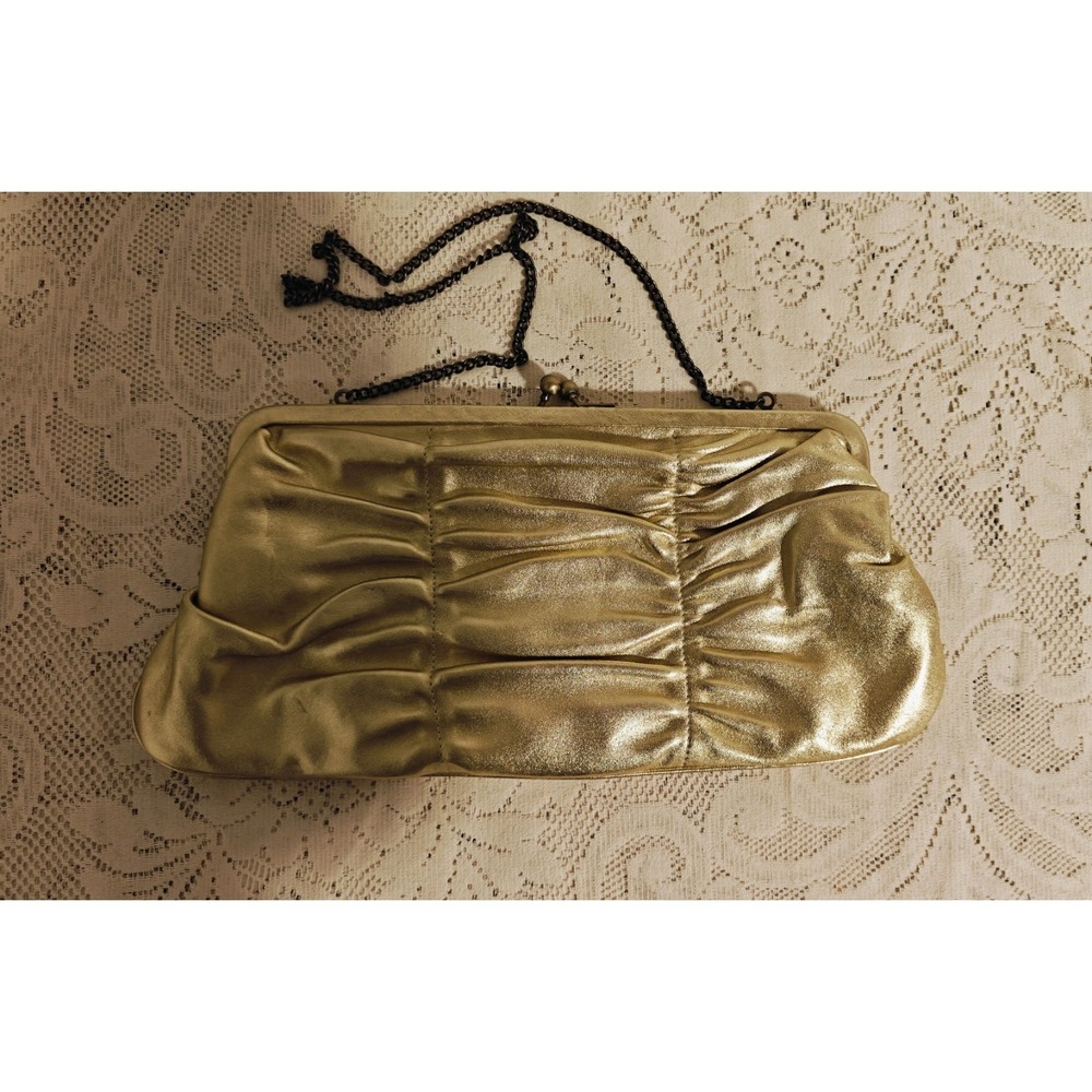 HOBO International Gold Metallic Leather Handbag/Clutch Vintage